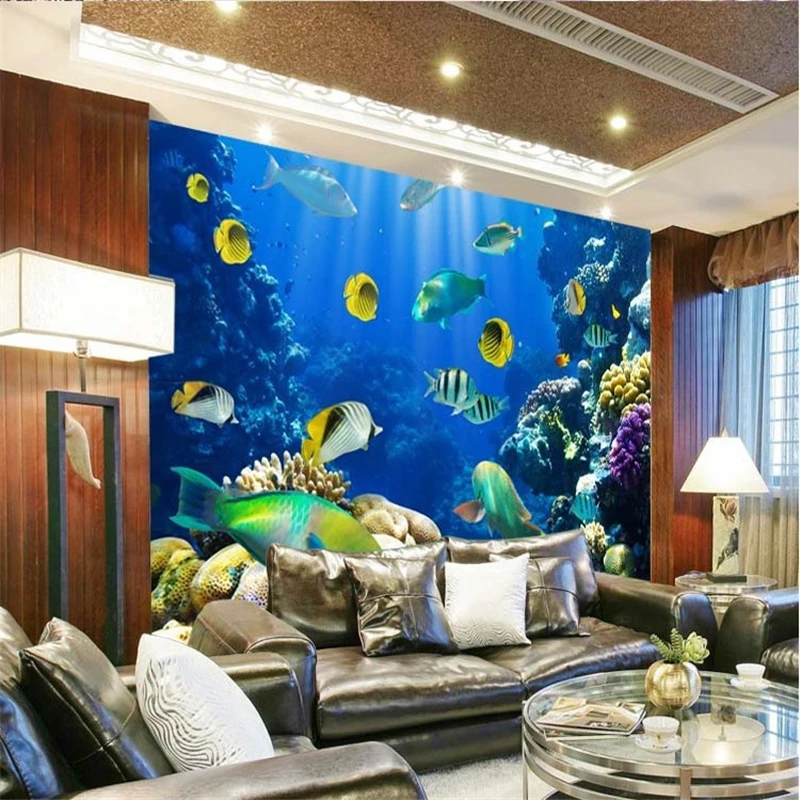 Custom 3d mural wallpaper Color living underwater world tropical fish restaurant hotel bar backdrop 3d photo wallpaper for walls