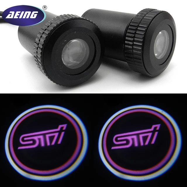 aeing 2pcs sti ghost shadow logo welcome car led door light laser slide on light
