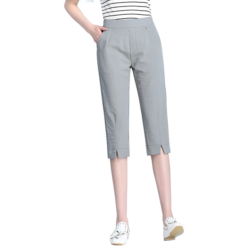 

Women Capris Pants Summer 2019 Plus Size Casual Capris For Women Slim Elastic Waist Solid Color Female Pencil Pants