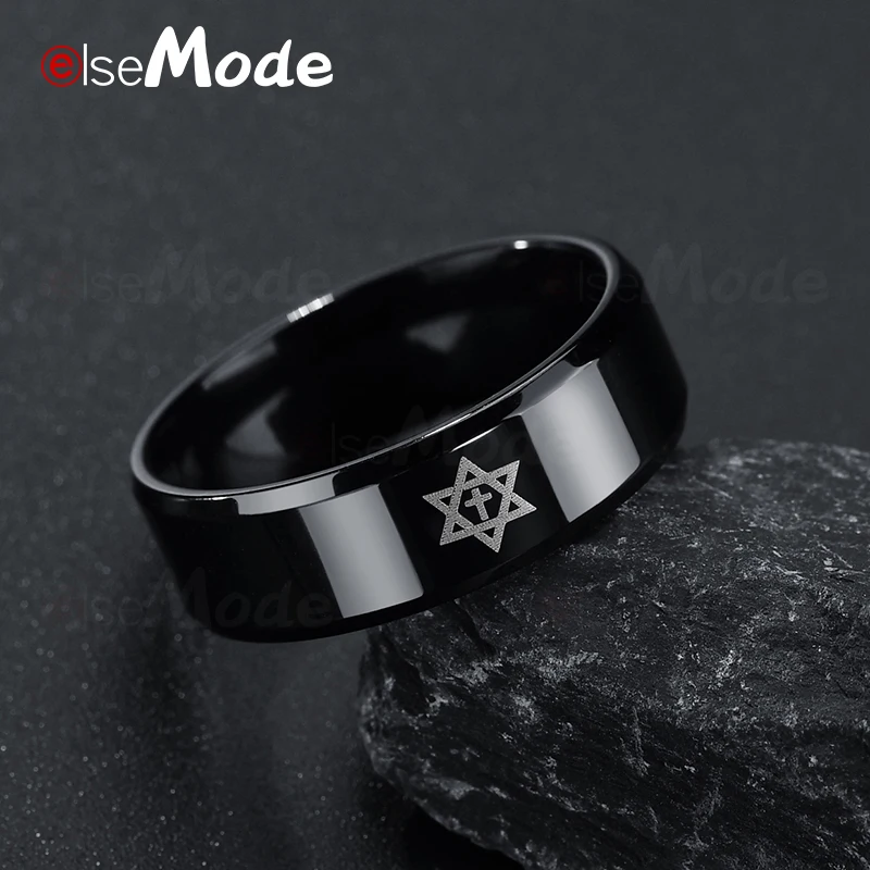 Кольцо из нержавеющей стали ELSEMODE черное кольцо титана с изображением солнца луны