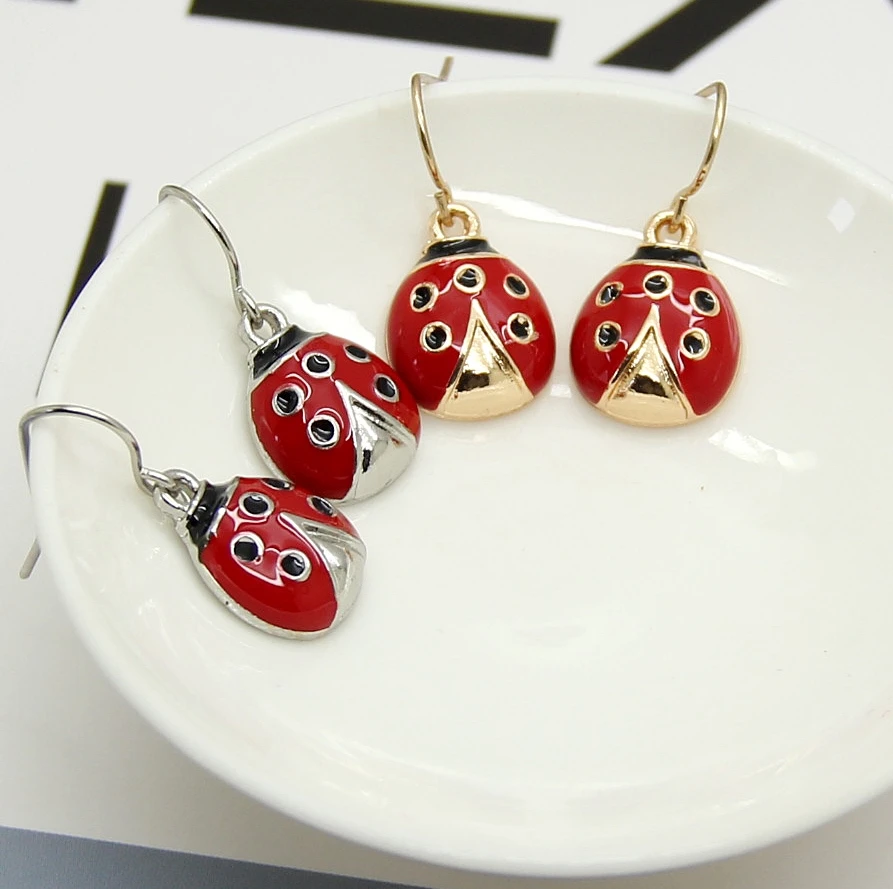 10 пара/лот модные ювелирные аксессуары металлическое насекомое с эмалевым покрытием серьги в виде божьей коровки