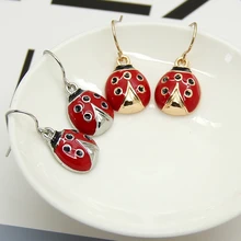 10 пара/лот модные ювелирные аксессуары металлическое насекомое с эмалевым покрытием серьги в виде божьей коровки