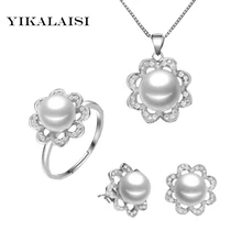 YIKALAISI ювелирные изделия из стерлингового серебра 925 пробы натуральный жемчуг набор для женщин кулон& серьги& кольцо ювелирные изделия из жемчуга
