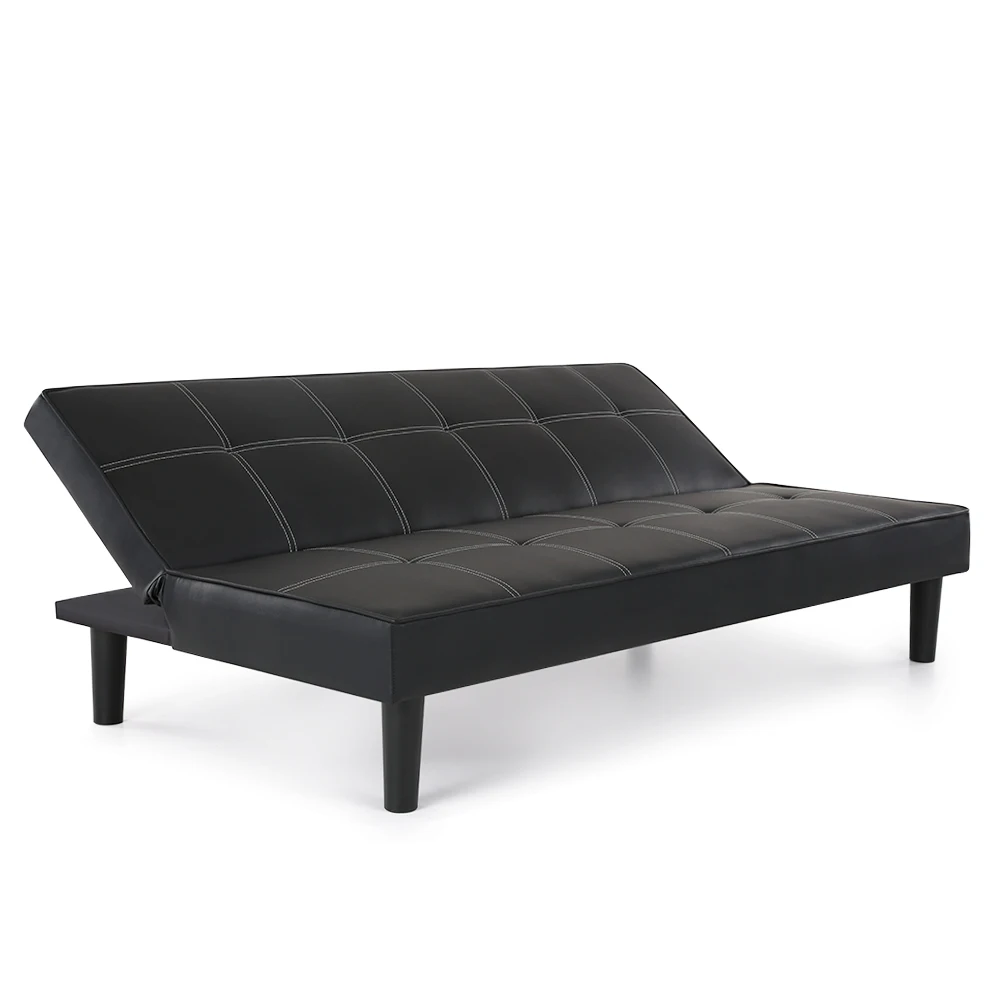 Ikayaa Us De Stock Contemporary Faux Leather Futon Sofa Bed Sleeper Ikayaa Us De Stock Contemporary Faux Leather Futon Sofa Bed Sleeper Convertible 3 Seater Couch Back Adjule Black In Living Room Sofas From