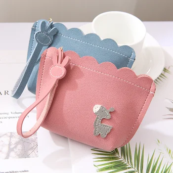 

JANE'S LEATHER Cute Cartoon Little Donkey Women's Kid Femme Female Coin Purse Change Wallet Wristband Cards Cash Money Bag 2019