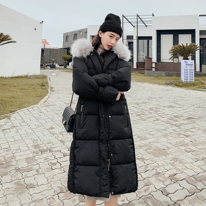 KUYOMENS New Female Winter Coat With Fur Hood Women Outwear Medium-Long Wadded Jacket Thick Hooded Cotton Fleece Warm Park