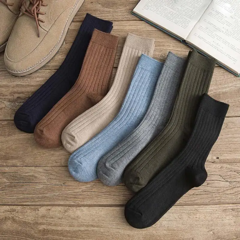 Buy Solid Color Men Dress Socks Business Striped Crew