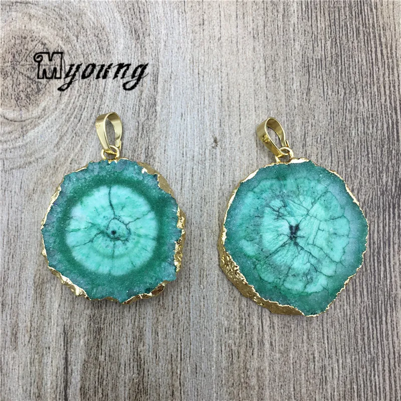 Sun Flower Shape Quartz Druzy Slice Pendant,Natural Crystal stalactite Slab Necklace Charm For Jewelry Making MY2054