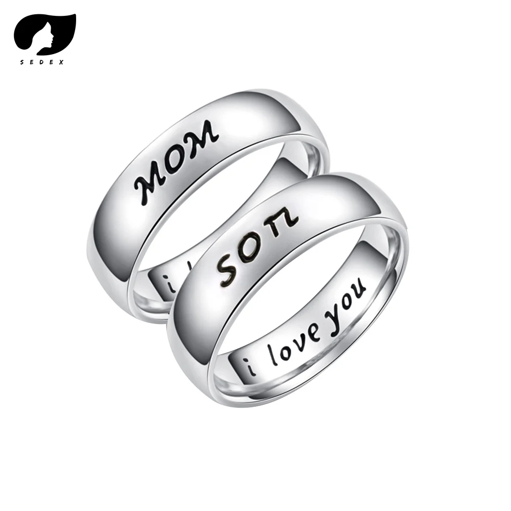 

SEDEX Classic Silver Color Ring Jewelry Son ring Letter Print Mom Ring for Women Clear Fashion Jewelry Gift Ring