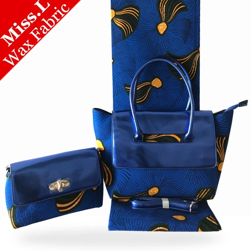 

Hot Sale African Wax Bag Set Matching 6 Yards African Wax Hollandais Fabric,Fashion 3 Pieces/set Woman Two Handbag For Party