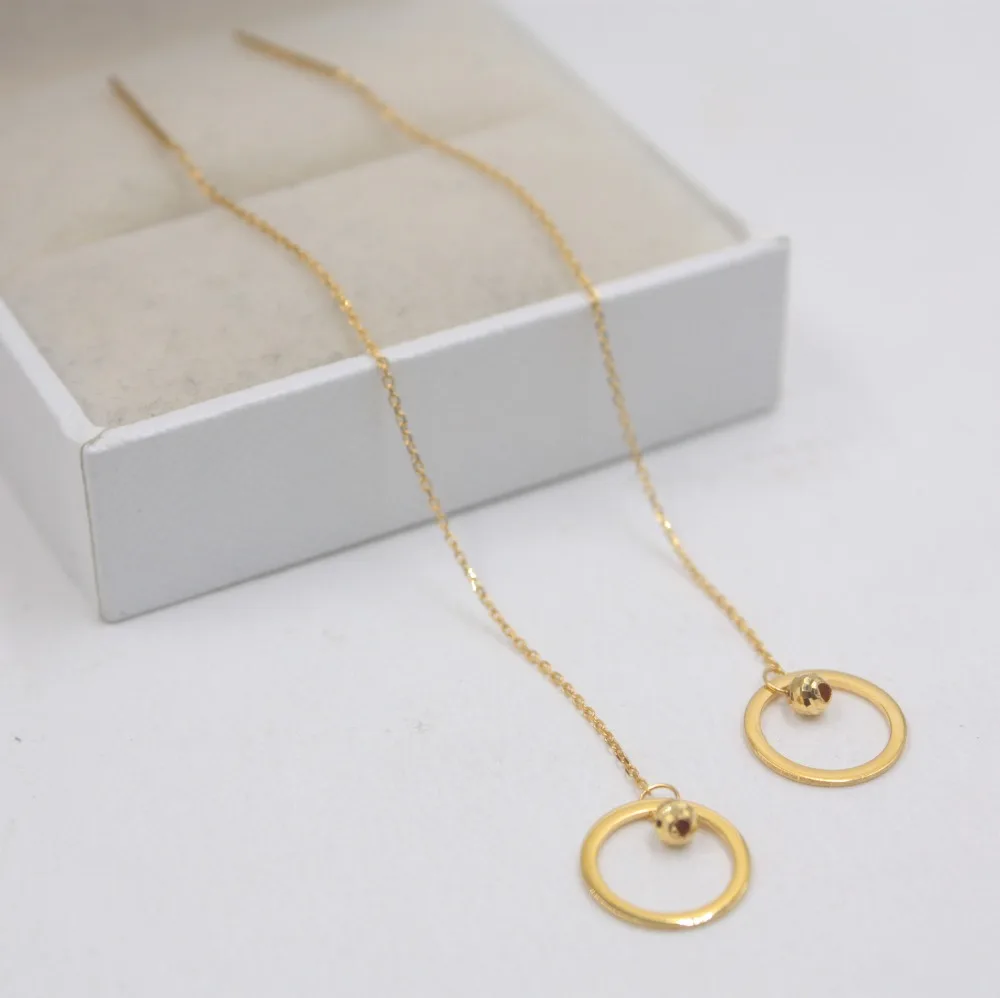 

Pure Au750 18K Yellow Gold Earrings Round Circle Women's O Chain Ear Lines / 94cm 1.2-1.5g