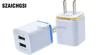 

SZAICHGSI 5V 2.1/1A Double US AC Travel USB Wall Charger for iPhone for HTC Cell Phones Adapter wholesale 500pcs/lot