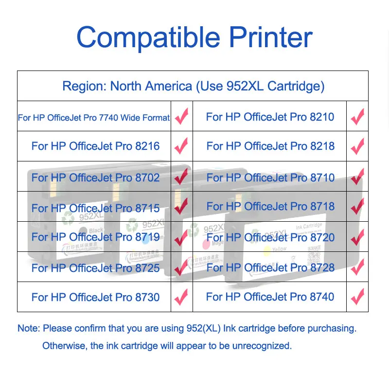 Запасной чернильный картридж для HP 952 XL Officejet Pro 7740 8210 8216 8702 8710 8715 8720 8725 8730