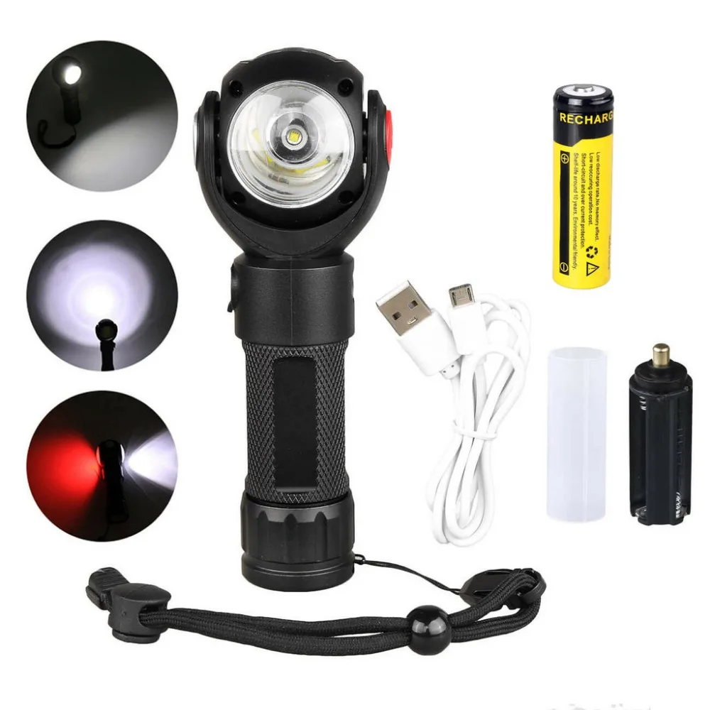 Ручной милый 360 Вращающийся T6 светодиодный фонарик факел USB фонарик с магнитом Рабочая лампа Перезаряжаемые 18650 Батарея