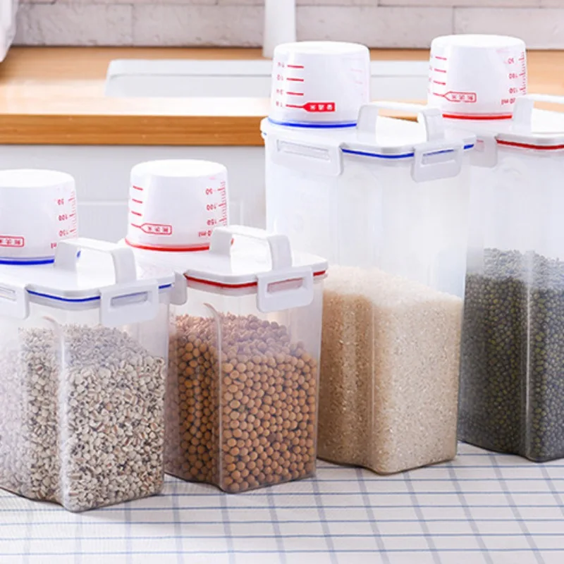 Multifunction Clear Plastic Dried Food Storage Bins Grain Rice Beans Container Cereal Dispenser