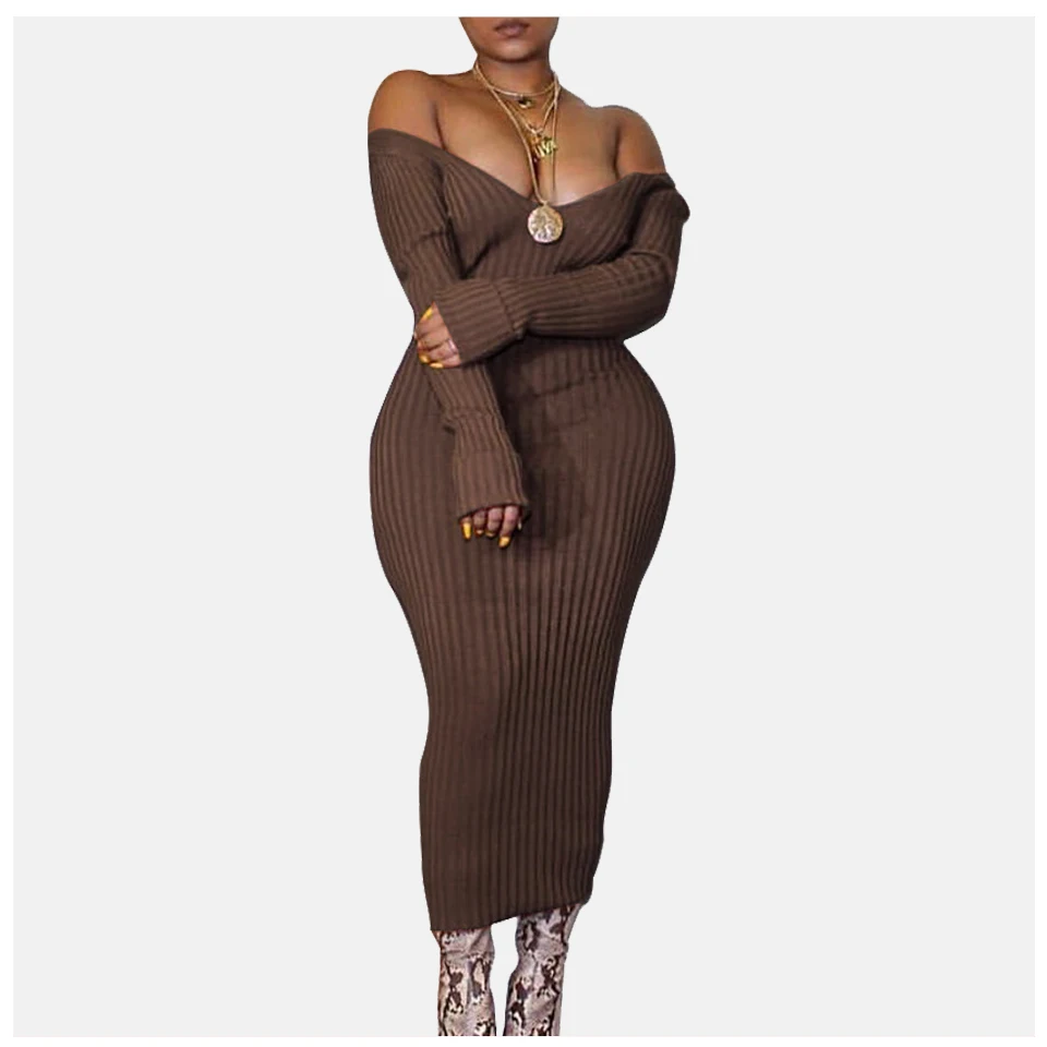 

Ribbed Knit Dress White Off Shoulder Dress Women Long Sleeve Sukienka Sexy Dresses Party Night Club Dress Robe Femme Ete 2019