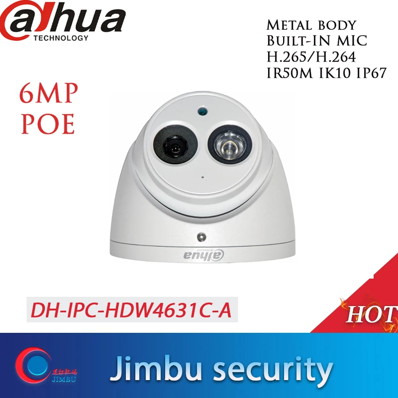 Купольная IP камера Dahua POE H.265 6 МП встроенный микрофон IR50m IP67 IK10 2 8 мм 3 мм|Камеры