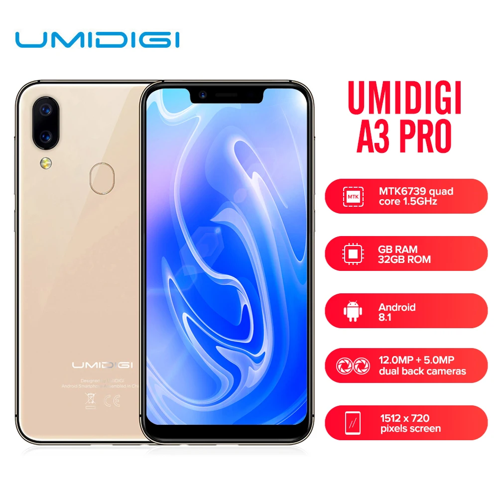 UMIDIGI A3 Pro 4G смартфон MTK6739 5 7 дюймов 1512*720 четырехъядерный 1 ГГц 3 ГБ ОЗУ 32 16 Android 8 две sim