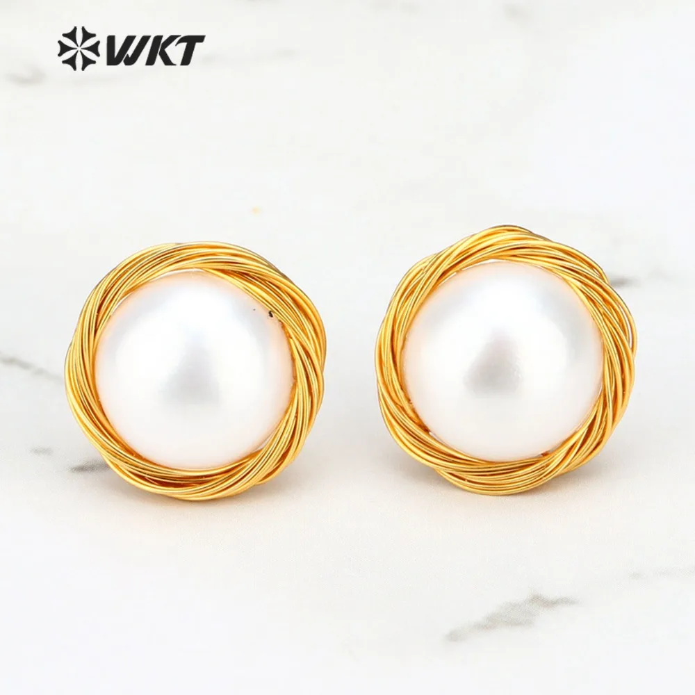 WT-E530 серьги из натурального жемчуга натуральные пресноводные жемчужные серьги-гвоздики с проводом Warrped серьги Для женщин Изысканные