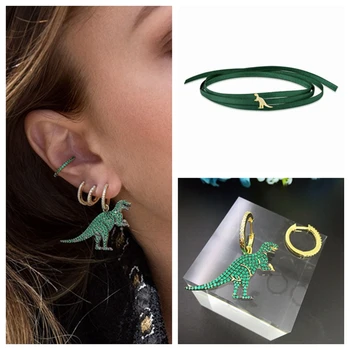 

Green Zircon Dinosaur Animal Stud Earring Choker Necklace Jewelry Set 925 Sterling Silver Ribbon Women Wedding Animal Wonder Set