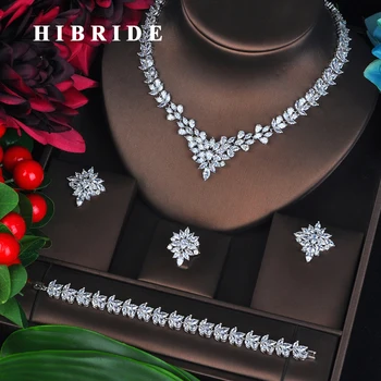 HIBRIDE New Luxury Marquise Cut Bridal Jewelry Set Wedding Accessories 4 pcs Full Cubic Zircon parure bijoux femme N-702
