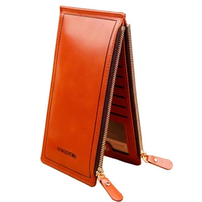 Женский длинный карман бумажник на молнии Держатель для карт, двойной клатч, кошелек для монет, кошелек для кредитных карт, чехол для кредитных карт, сумка A30 - Цвет: Оранжевый