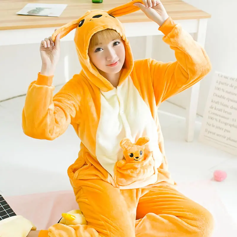 Фланелевая пижама кигуруми-кенгуру для взрослых с животными из мультфильмов; банный халат; маскарадный костюм для влюбленных; высокое качество