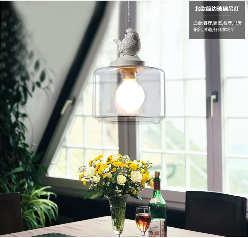 Подвесной светильник для ресторана в скандинавском стиле; подвесной светильник в виде одной стеклянной птицы