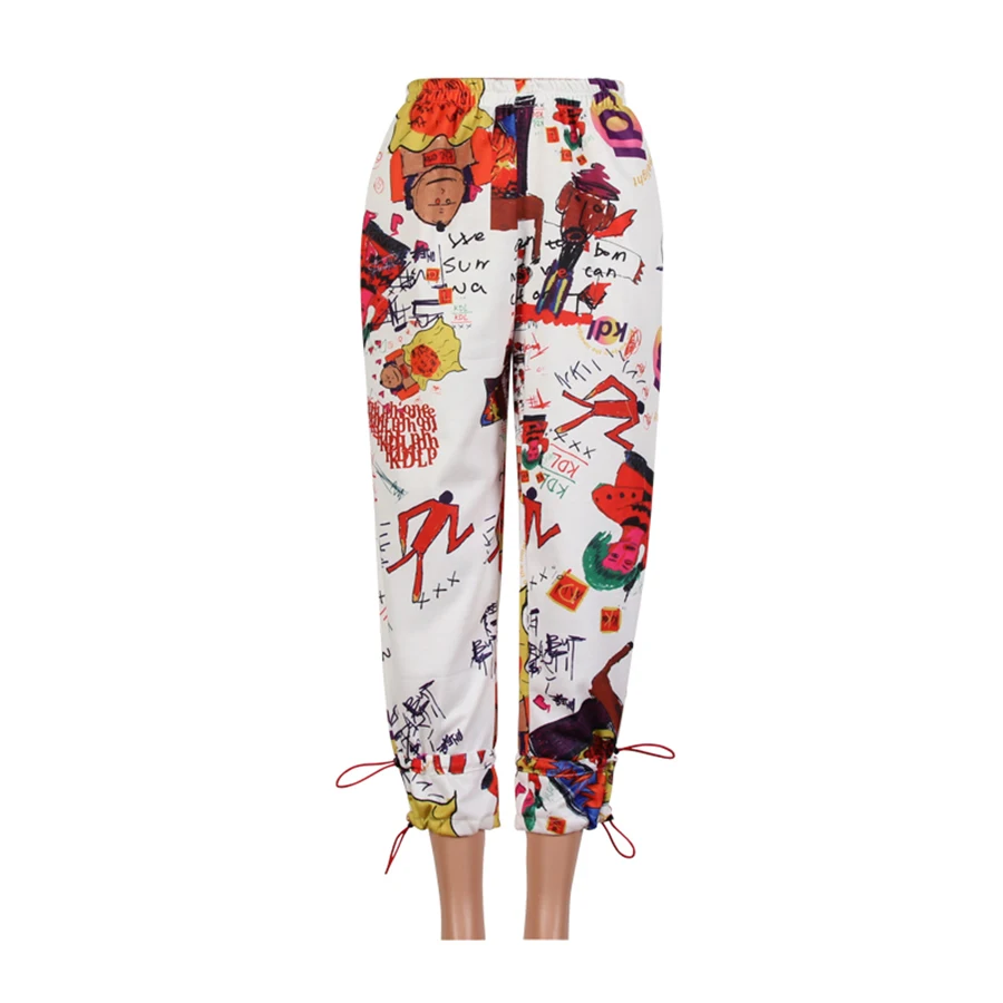 

Graffiti Ankle-Length Pants Womens Loose Pants Sweatpants Casual Streetwear Hip Hop Korean Fashion Harajuku Womens Pants 50B0026