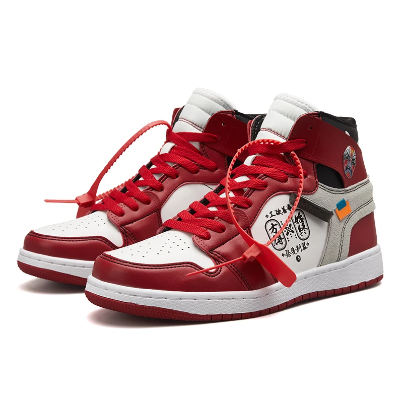 Тренд ретро мужские кроссовки с высоким берцем спортивная обувь для мужчин Кожаная строчка уличная плоская спортивная обувь для ходьбы Мужская Спортивная обувь - Цвет: White Red