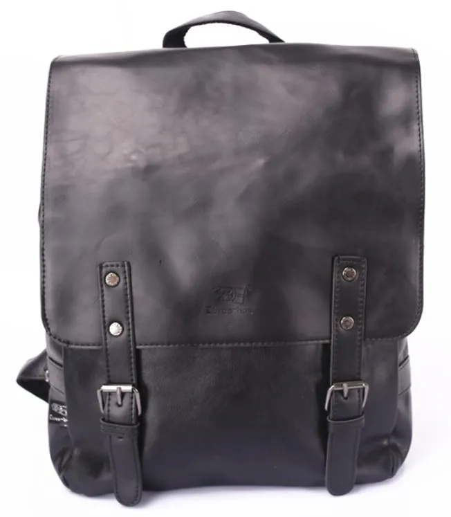 Black PU Leather Backpack School Bag Cute For School Handbag Men Hot Satchel Bags Cover Magnetic Hasp New - Цвет: Черный