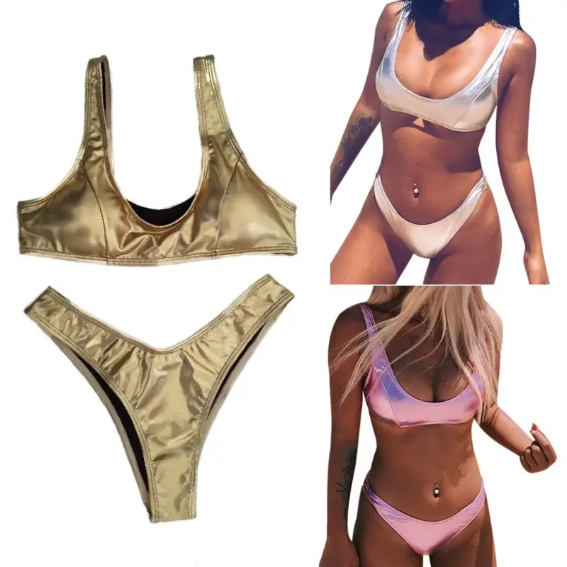 

Women Sexy Swimwear Kit Bikini Swimsuit Solid Color Two-pieces Beachwear Bathing Suit