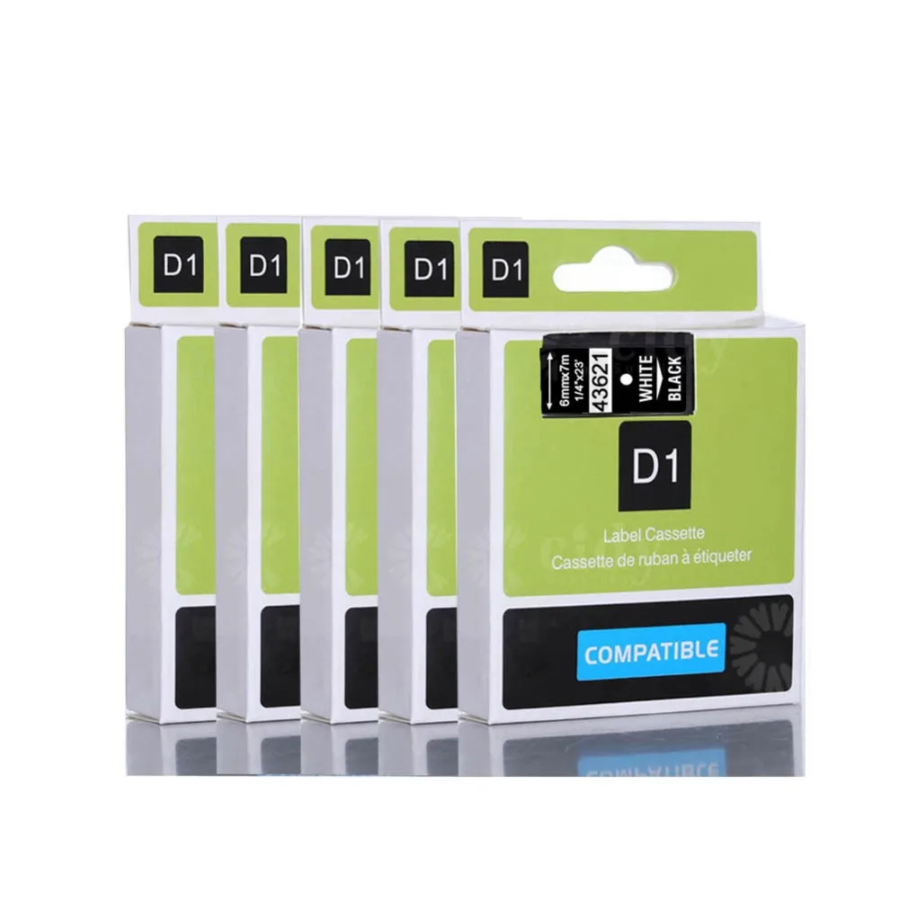 cidy 5pcs Compatible Dymo Labelmanager 6mm D1 white on black Maker 43621 Label Tape Cartridges Factory Supply | Компьютеры и офис