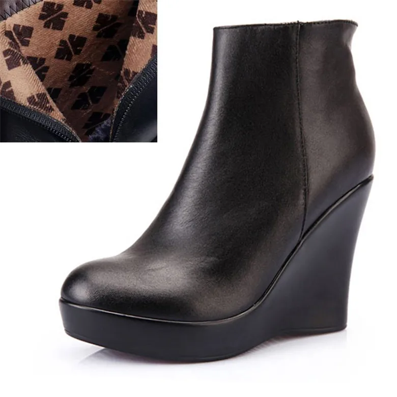 BEYARNE/ ботинки из натуральной кожи; сезон осень-зима; женские ботильоны; женские ботинки на танкетке; женские ботинки; обувь на платформе; E255 - Цвет: short plush black