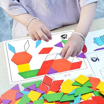 

170 pcs/set Colorful Tangram Wooden Jigsaw Puzzle Toys Geometric Shape Game Baby Early Educational Toys for Children Kids