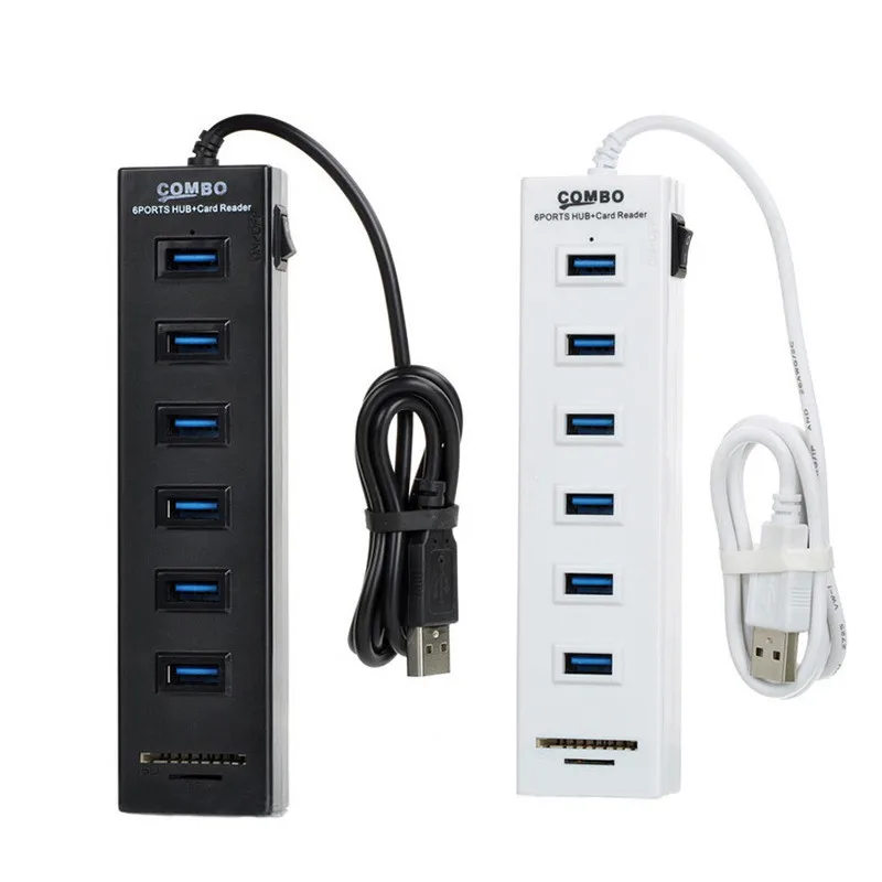 Новый стиль 6 Порты HUB USB разветвитель Многофункциональный высокой Скорость USB HUB TF SD Card Reader Высокое качество USB HUB