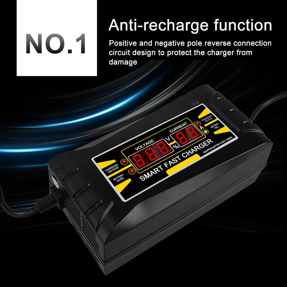 

Car Battery Charger Full Automatic 150V/250V To 12V 6A Smart Fast Power Charging For Wet Dry Lead Acid LCD Display EU Plug