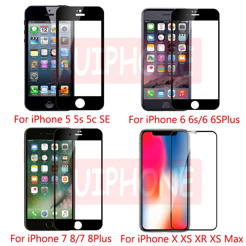3D 9H полное покрытие закаленное стекло для iPhone 7 8 Plus 5 5S 5C SE Защитная пленка для экрана на iPhone 6 6s Plus XS