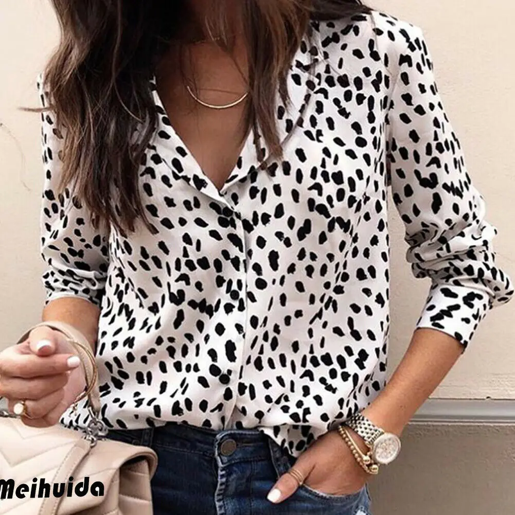 

HIRIGIN Newest Women Summer Leopard Print Fashion Shirts Long Sleeves Button V Neck Shits Casual Blouse Tops Plus Size