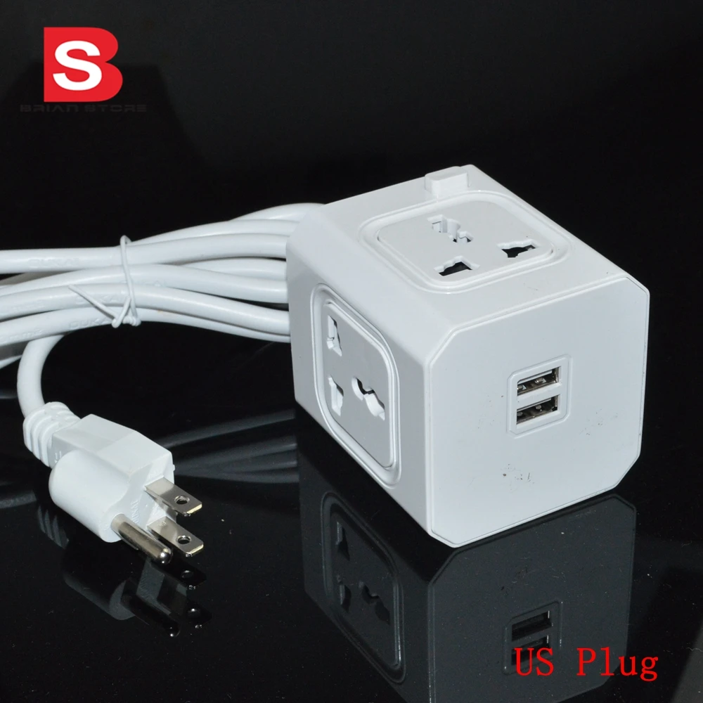 

4 Outlets Dual USB Ports gsm Multi smart US plug Switch Socket 3m cable Power Cube