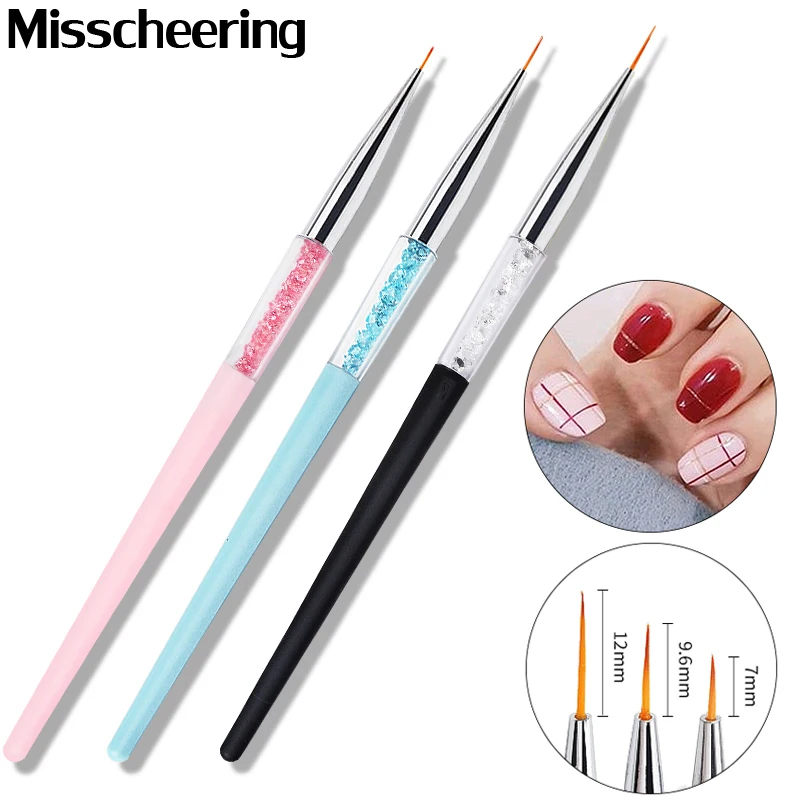 

3Pcs/set Nail Art Liner Painting Pen 3D Rhinestones Handle DIY UV Gel Brushes Drawing Kit Line Grid French Design Manicure Tools