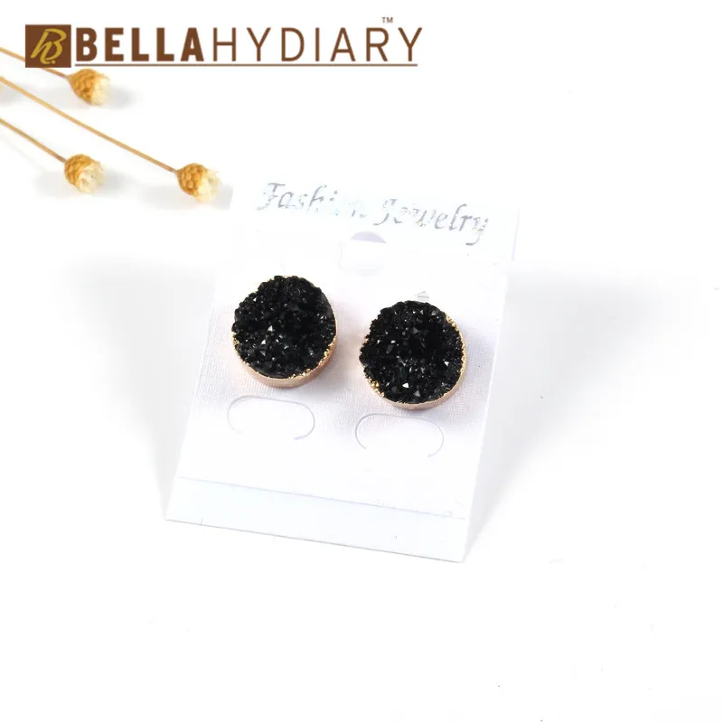 Bijoux, 1 пара, натуральный друзовый камень, серьги, модные, простые, серьги-гвоздики, золотой цвет, розовый, красный, Круглый, Drusy, серьги-гвоздики для женщин, ювелирное изделие