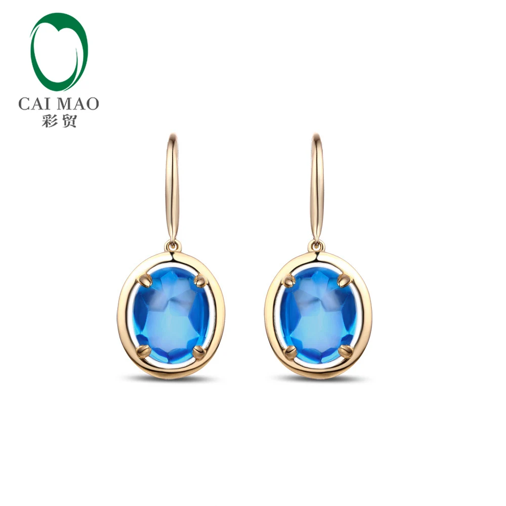 Женские серьги подвески из желтого золота с топазом обручальные серьги|earrings