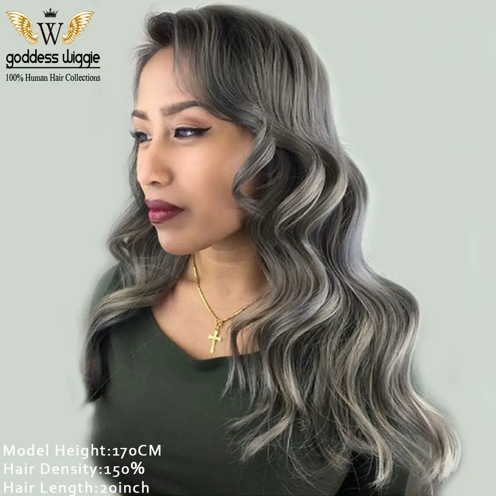 7A 130 180Density Gelap Warna Abu Abu Silver Wig Rambut Remi