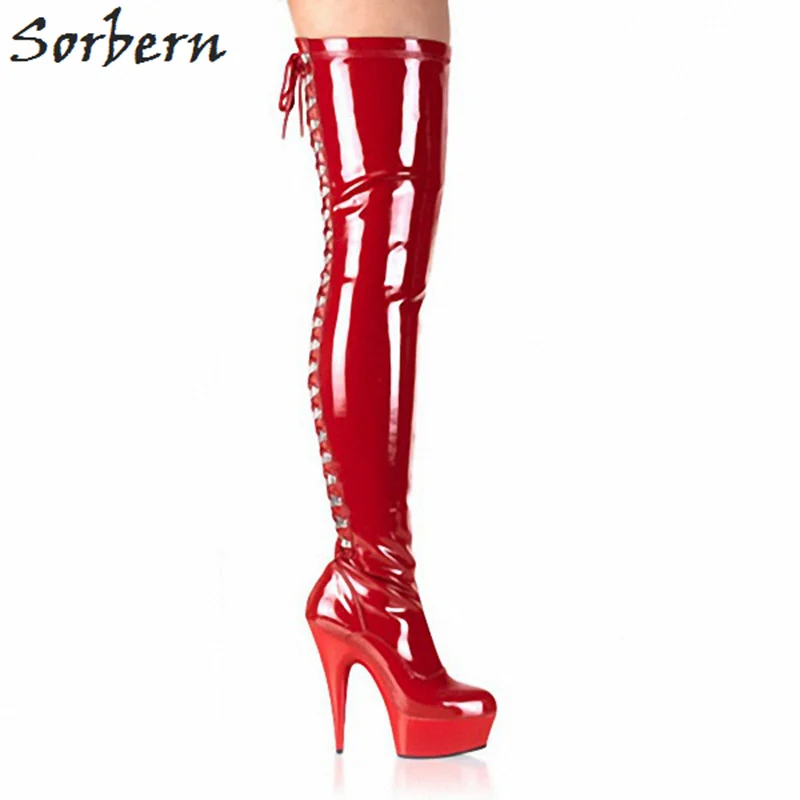 

Sorbern Sexy Lace-Up Women'S Boots 15Cm High Heels Size 10 Boots Lace Heel Black Pointed Toe Boots Pole Dance Shoes Lady