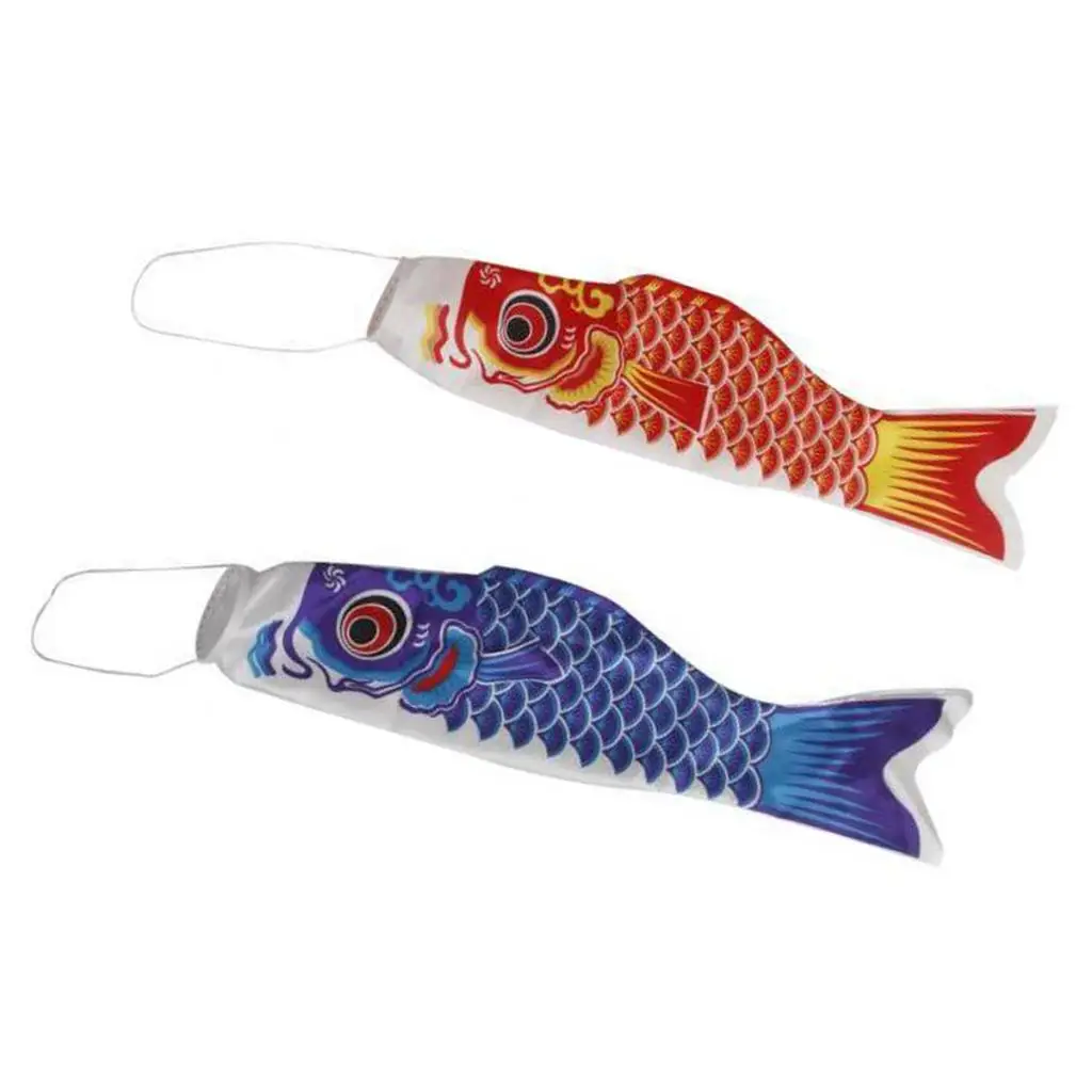 

2 pieces Koi Nobori Carp Wind Sock Koinobori Fish Flag Hanging Wall Decor Blue & Red