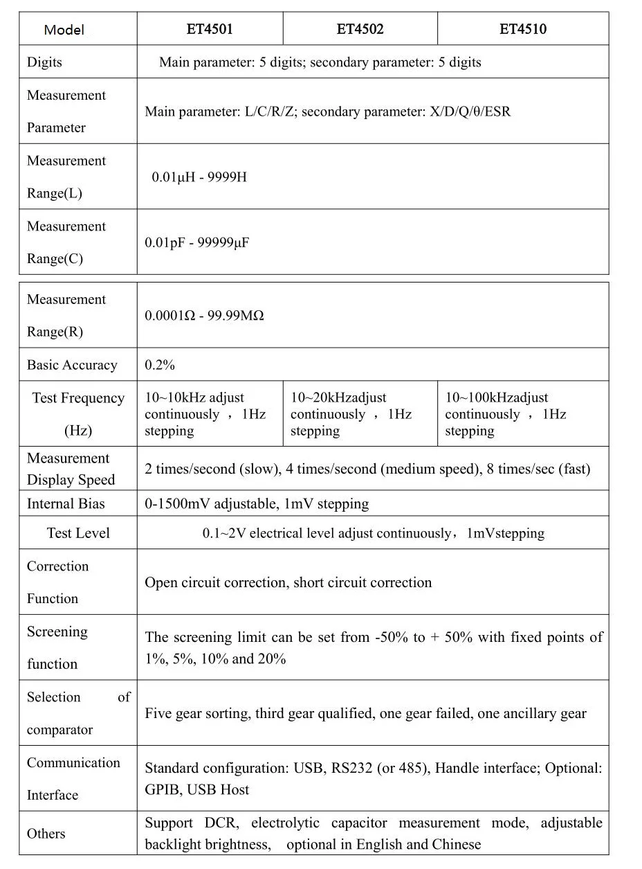ET4501 LRC Benchtop Digital Bridge Desktop LCR  LCR Tester LCR Meter Capacitance Resistance Impedance Inductance Measure