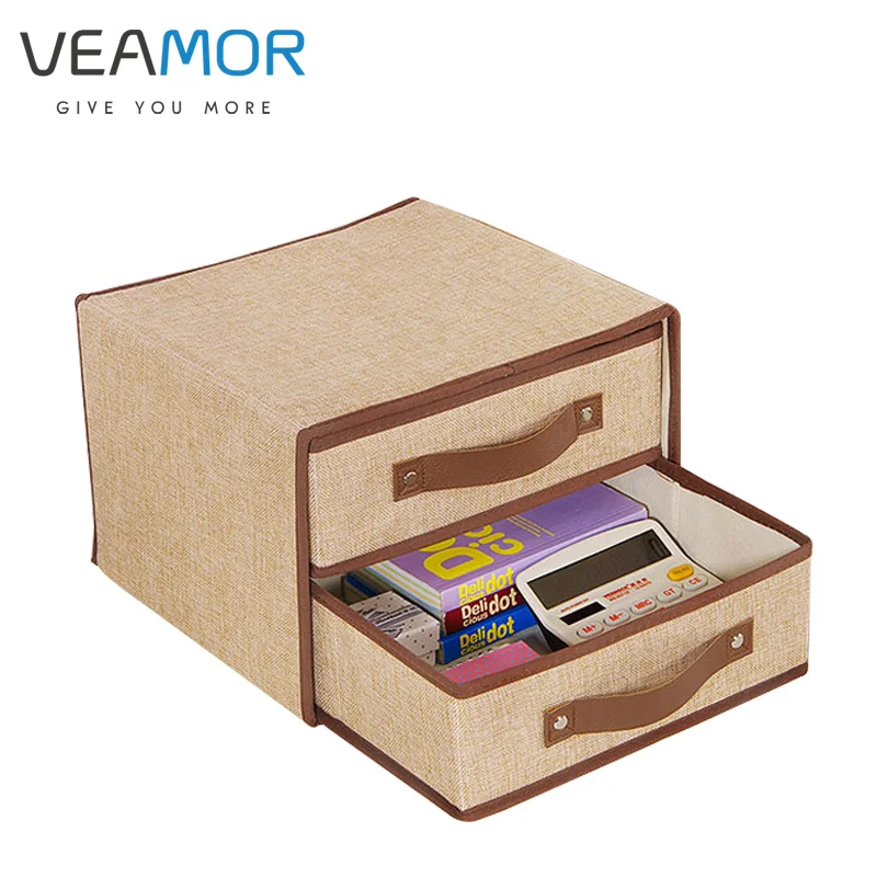 Veamor الداخلية القطن و الكتان القماش الصدرية الجوارب المنزل التشطيب صندوق تخزين منظم درج مزدوج صناديق WB1573 Veamor الداخلية القطن و الكتان القماش الصدرية الجوارب المنزل التشطيب صندوق تخزين منظم درج مزدوج صناديق WB1573