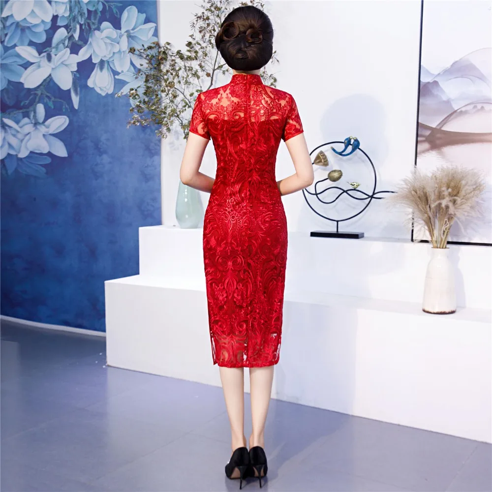 Шанхай история восточное платье китайское традиционное платье Cheongsam Цветочная вышивка кружево Qipao китайское женское платье 2 цвета