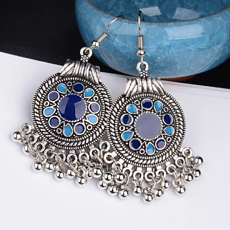 TopHanqi Indian Earring For Women Antique Ethnic Silver Metal Small Bells WaterdropTassel Earrings Turkish Tribal Gypsy Jewelry - Image 3